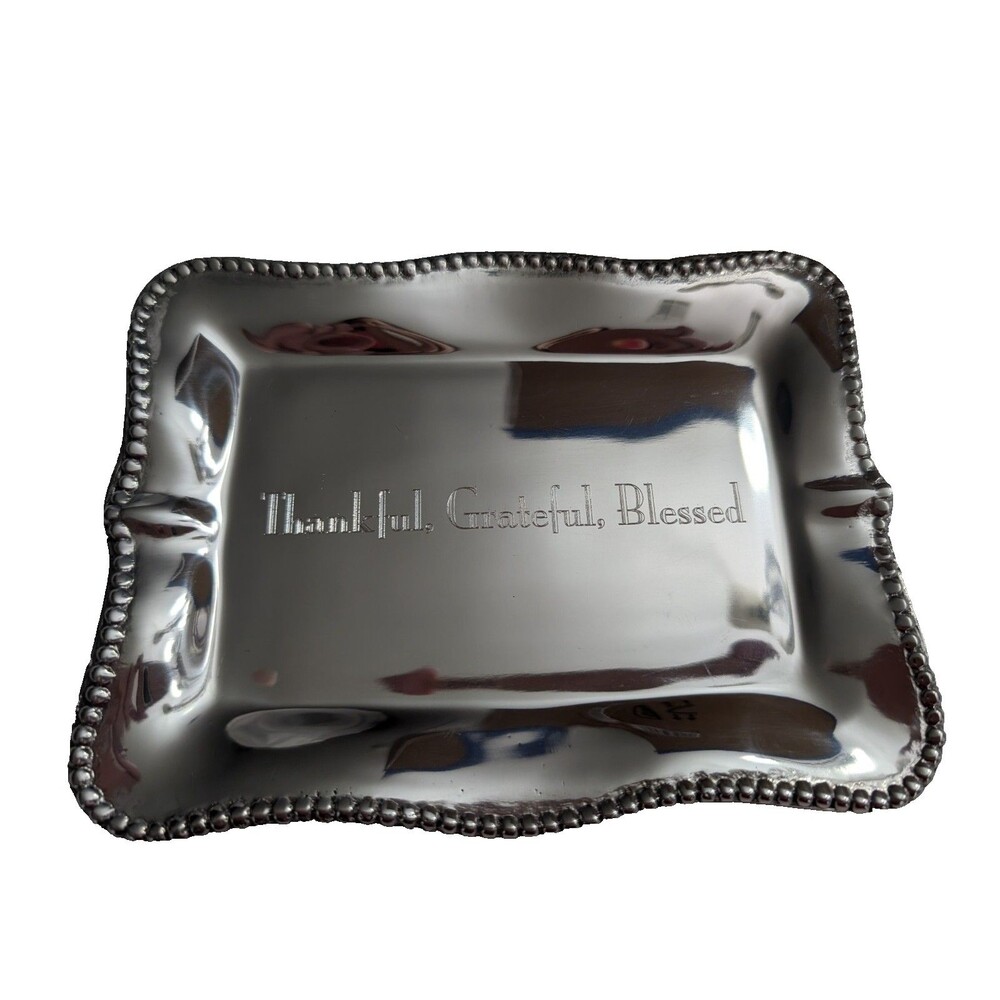 Beatriz Ball Thankful Grateful Blessed Tray Platter Aluminum Decor
